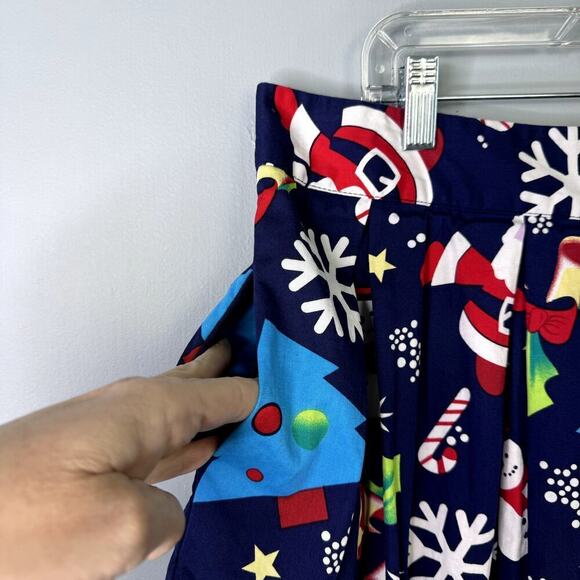 Christmas Santa Snowman Pleated A-Line Flared Knee Length Skirt Women's Size 3XL - Picture 3 of 12